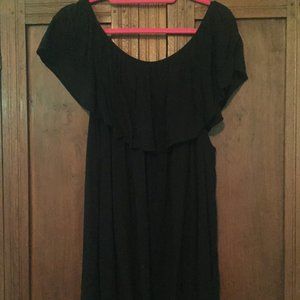 Black Trendy Black Ruffled Trim Cap Sleeve Top